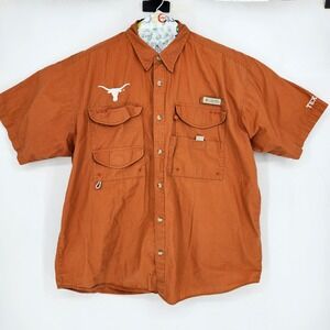 Texas Longhorns Shirt Mens Large‎ Columbia PFG Fishing Vented Short Sleeve FLAWS